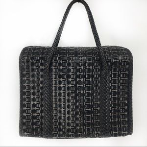 Elliot Lucca Black Leather Basket‎ Weave Hand Bag